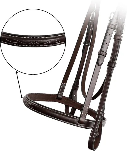 Miniatura 5 de Exion Hunter - Brida inglesa con riegas con cordones, brida inglesa cosida de lujo Brida de cuero de primera calidad con herrajes de acero Habana