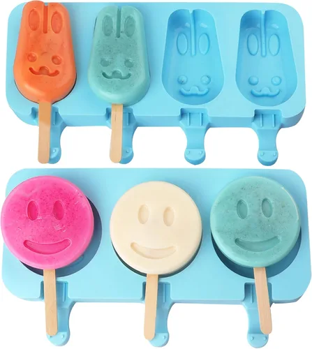 Moldes de silicona para paletas de helado, 7 cavidades de caricatura, conejito de dibujos animados, para decoración de pasteles, 2 unidades, sin BPA
