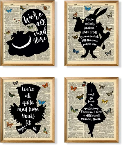 Miniatura 6 de Decoración de pared de Alicia en el País de las Maravillas - Gato de Cheshire, Sombrerero Loco, Conejo Blanco - Póster con cita inspiradora
