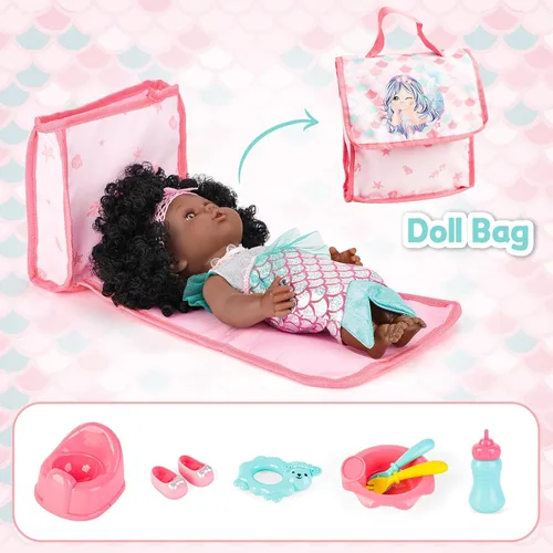 Miniatura 4 de deAO Baby Doll Stroller Nursery Role Play Set Baby Doll Accessories Travel Cot,Foldable Stroller and Travel Bag Birthday for Girls Kids
