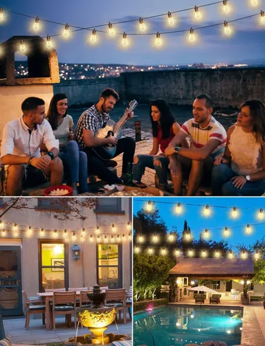 Miniatura 7 de Brightever Guirnalda de luces para exteriores de 25 pies impermeable, luces LED para patio con 8+1 bombillas Edison S14 inastillables, luces