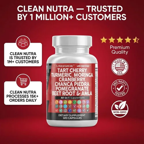 Miniatura 8 de Clean Nutraceuticals Cápsulas de extracto de cereza ácida con cúrcuma, moringa, arándano, chancapiedra, apio, quercetina, ACV, granada
