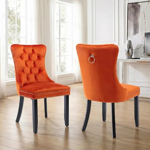 Miniatura 114 de Velvet Dining Chairs Set of 2, Tufted High Chairs with Nailhead Trim, Pull Ring, Black Solid Wood Legs, Elegant Upholstered Accent Chairs for Dining