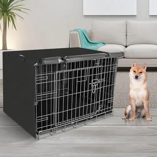 Miniatura 6 de Seiyierr Funda para Jaula de Perro para Jaula Grande de Alambre para Perros de 42", Perrera para Cachorros con Puerta Doble, Cubierta Ligera de Negro