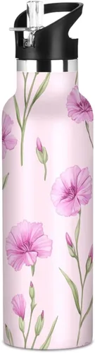 Miniatura 12 de Cartoon Lily White Double Wall Vacuum Insulated Bottles Water Bottles With Straws Leak-proof BPA-Free Leak Proof for Gym Sports
