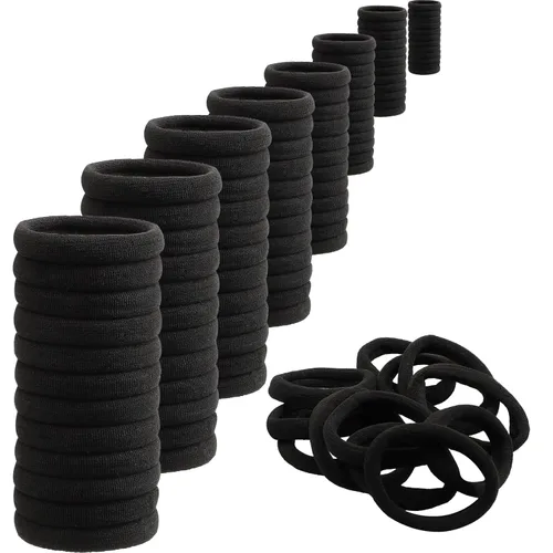 Antye Lazo para el cabello, 100 unidades de ónix negro, algodón suave, sin costuras, elástico para cabello grueso o fino, sin enganches, abolladuras