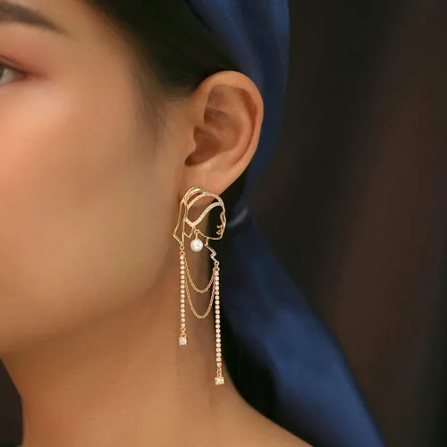 Miniatura 5 de Pendientes de perlas con borlas para mujer, aspecto dorado de niña con perlas, diseño único de moda, Zinc, Perla