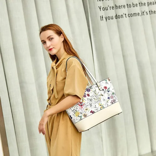 Miniatura 147 de Juego de 4 bolsas modernos para mujer de cuero sintético: bolso tote, bolso de hombro, bolso de mano y cartera.
