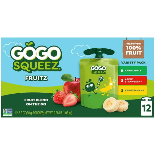Miniatura 4 de GoGo squeeZ Puré de manzana y puré de frutas, manzana, fresa y plátano, 3.2 oz (paquete de 12), aperitivos de frutas sin azúcar para niños, sin