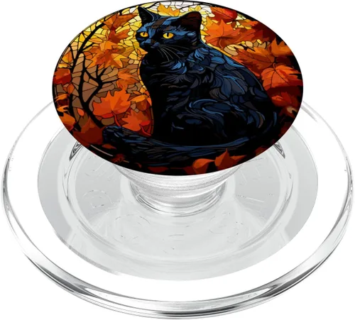 Miniatura 8 de Halloween Gato Negro Vidriera Otoño Hojas PopSockets Estándar PopGrip