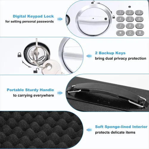 Miniatura 4 de KYODOLED Caja de seguridad con cerradura de teclado digital, caja de seguridad con código para artículos personales, caja de seguridad de metal