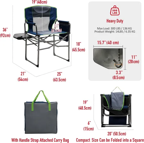 Miniatura 3 de SUNNYFEEL Silla de directores de camping, resistente, silla plegable portátil de gran tamaño con mesa auxiliar, bolsillo para playa, pesca, viaje