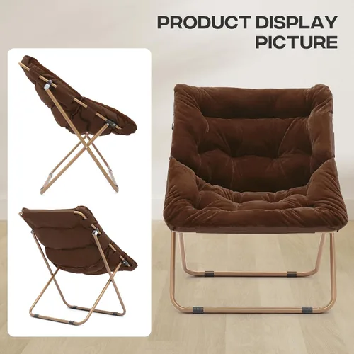 Miniatura 9 de Cómoda silla con platillo, silla de sala de estar, silla plegable acolchada suave de piel sintética, cómoda silla cuadrada de luna para sala