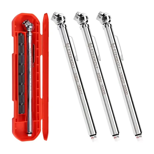 Miniatura 7 de ETENWOLF Juego de medidor de presión de neumáticos tipo lápiz de 2 piezas (10-50 PSI, 20-120 PSI) con 16 tapas de neumáticos calibradas según ANSI