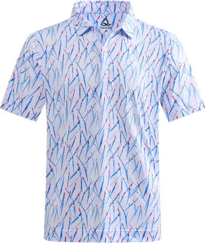 Miniatura 7 de DEOLAX Camisa de golf para hombre, con estampado de moda, atlética, de manga corta, clásica, casual, ajuste seco, suave, para hombres