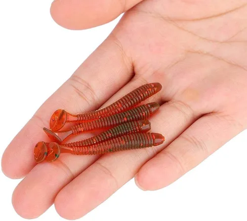 Miniatura 7 de 50 señuelos de pesca suaves de 2.0 in, cebo de pesca de plástico, cola en T, cebos para gusanos, accesorios de aparejos de pescado, 9 colores Rosa