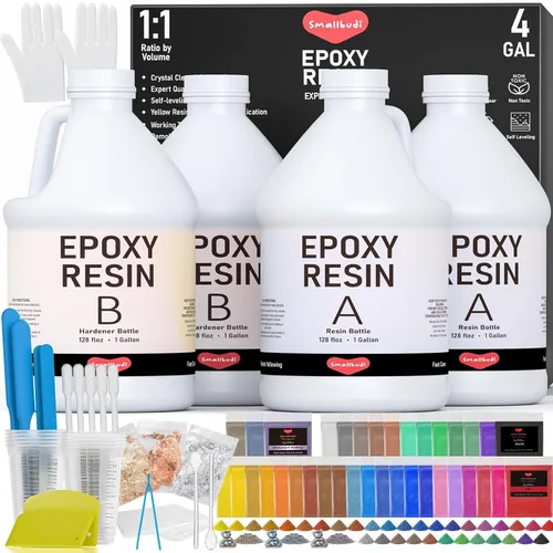 Miniatura 8 de Kit de resina epoxi Smallbudi de 1 galón con 24 colores de polvo de mica, lámina de oro, tazas y palo, resina transparente para principiantes