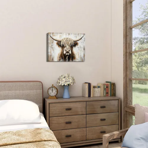 Miniatura 2 de Fotos de vaca de las tierras altas de granja, decoración de pared, arte de pared de animales de cuerno largo, decoración occidental para sala