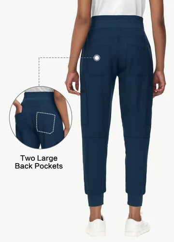 Miniatura 3 de Pantalones médicos para mujer con 8 bolsillos, de punto acanalado, cintura alta, ajustados, estilo deportivo