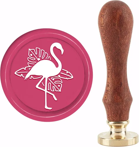 CRASPIRE Sello de cera de flamenco, sello de cera de sellado de hojas de palma, diseño de animales de 1.181 in, cabeza de sello de latón extraíble