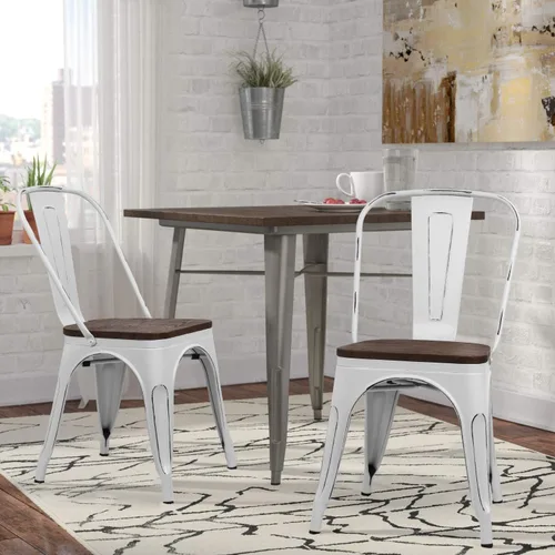 Miniatura 2 de Furmax Sillas de comedor de metal con asiento de madera, para uso en interiores y exteriores, apilables, elegantes, para comedor, bistró, cafetería
