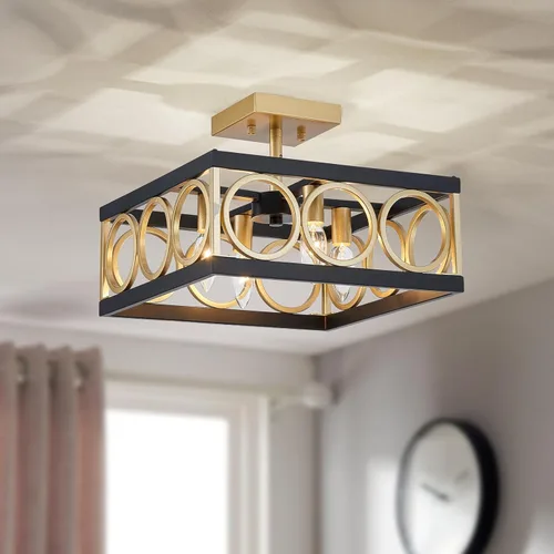 Miniatura 12 de XINGQI Candelabro moderno cuadrado de 17.7 pulgadas, 4 luces, lámpara colgante de granja para comedor, sala de estar, dormitorio, isla de cocina