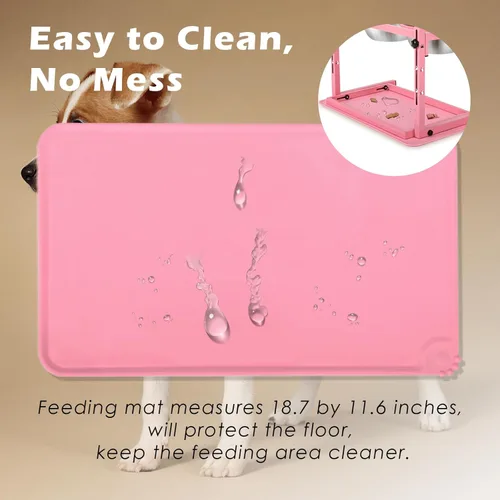 Miniatura 6 de SHAINFUN Soporte elevado para cuenco de perro rosa con dos cuencos de comida de acero inoxidable de 1700ml, comedero de alimentación lenta y Rosa