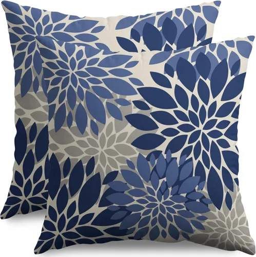 Miniatura 28 de Fundas de Almohada Azul Aguamarina 16X16 Pulgadas Juego de 2, Flores de Dalia Primavera Verano Floral Crema Fundas de Almohada Decorativas
