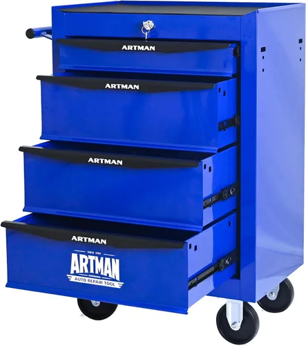 Miniatura 9 de Runboll Caja de herramientas con 4 cajones con taquilla, 20.9 pulgadas de profundidad de metal movible con cerradura, caja de almacenamiento