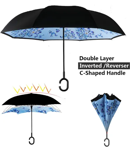 Miniatura 100 de MRTLLOA - Paraguas invertido de gran tamaño de 40/49/56 pulgadas - Sombrilla doble capa resistente al viento, con mango en forma de C y tamaño golf