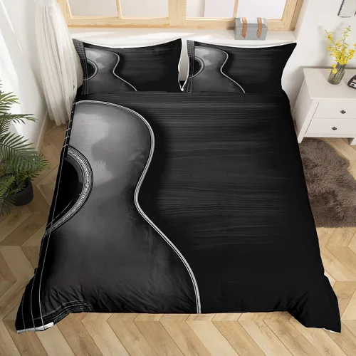 Miniatura 3 de Juego de funda de edredón de guitarra, música folk pop, guitarra, para niños, niñas, adultos, instrumento clásico, funda de edredón ligera con 2