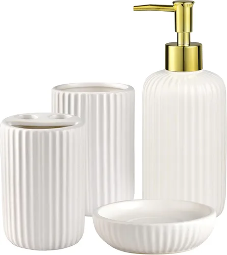 Miniatura 10 de Juego de Accesorios de Baño Negro Mate, Juego de Baño de Cerámica con Relieve de 4 Piezas Completo - Portacepillos de Dientes, Dispensador de Jabón