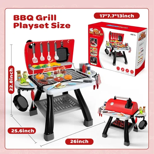 Miniatura 7 de Juego de juguetes de cocina de 35 piezas, juego de parrilla de juguete para BBQ, juego de juguetes de cocina, juego de pequeño chef, juego de Negro