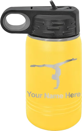 Miniatura 52 de LaserGram Botella de agua personalizada, gimnasta niña, acero inoxidable de doble pared aislada al vacío con popote superior, regalo grabado Azul