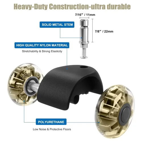 Miniatura 3 de Ruedas giratorias para silla de oficina (juego de 5), ruedas de silla de alta resistencia que soportan 2200 libras, ruedas de goma silenciosas