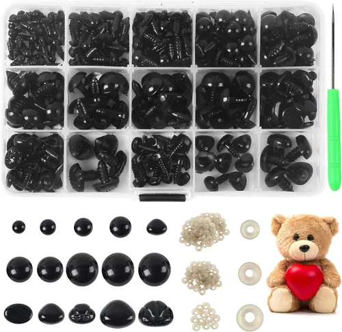 Yexixsr 566 ojos de seguridad para Amigurumi, varios tamaños de ojos y narices de seguridad con arandelas, para oso de peluche, muñeco de peluche,