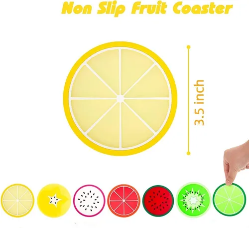 Miniatura 2 de DomeStar Posavasos de frutas, 7 posavasos antideslizantes de 3.5 pulgadas, aislamiento térmico, colorido, único, de silicona, para bebidas, evita