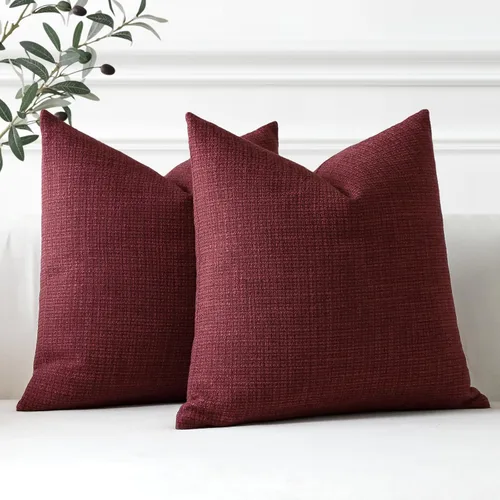 Miniatura 2 de OTOSTAR Juego de 2 fundas de almohada de lino cuadradas decorativas de 18 x 18 pulgadas para decoración del hogar, sofá, dormitorio, automóvil, Rojo