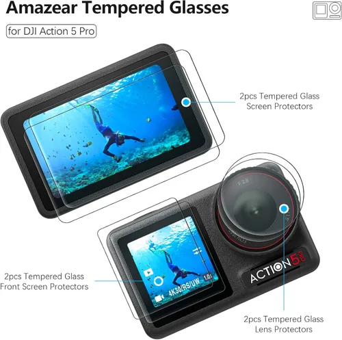 Miniatura 2 de AMAZEAR Action5 Pro - Protector de pantalla de lente para DJI Osmo Action 5 Pro (2 juegos), protector de vidrio templado, pantalla OLED, Ultra HD