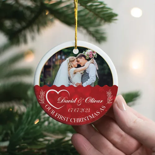 Miniatura 4 de Adorno personalizado de aniversario de boda, foto personalizada con nombre y fecha, adorno de aniversario de boda Navidad 2023, regalos de Navidad