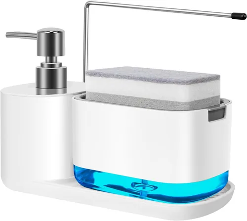 Miniatura 9 de Dispensador de jabón para platos de 10 onzas para fregadero de cocina con soporte de esponja, dispensador de jabón de cocina de calidad premium