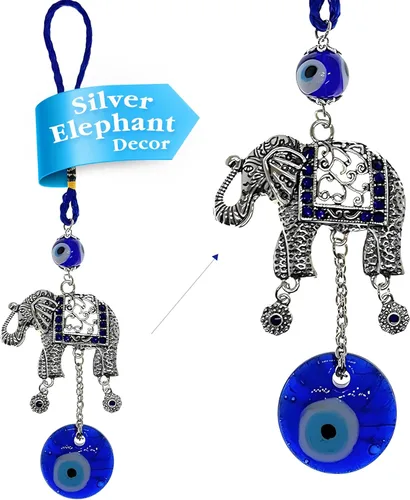 Miniatura 8 de LUCKBOOSTIUM Adorno único y elegante de elefante feliz con cristal azul y borla colgante de protección espiritual para la salud y la buena suerte