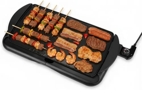 Plancha eléctrica de 20 pulgadas, sartén antiadherente de cerámica, sartén eléctrica de tamaño familiar de 1400 W, superficie extragrande y