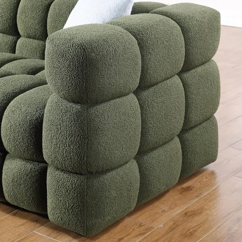 Miniatura 6 de Sofá de burbujas moderno de 3 plazas con 2 almohadas, sofá cómodo de tela Bouclé, muebles decorativos para espacios pequeños, sala de estar