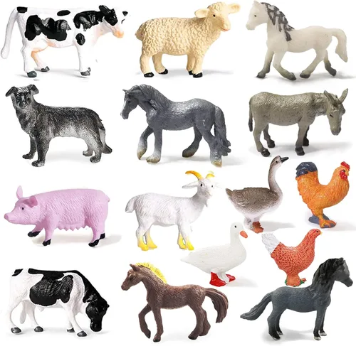 15 piezas de mini figuras de juguetes realistas de animales de granja, juego educativo de aprendizaje de plástico, suministros de fiesta temática de