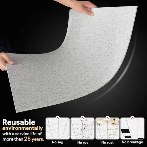 Miniatura 3 de Azulejos de techo profesionales impresos de 2 x 2 pies, panel de techo de PVC de 24 x 24 pulgadas, impermeable, lavable y resistente al fuego, PVC