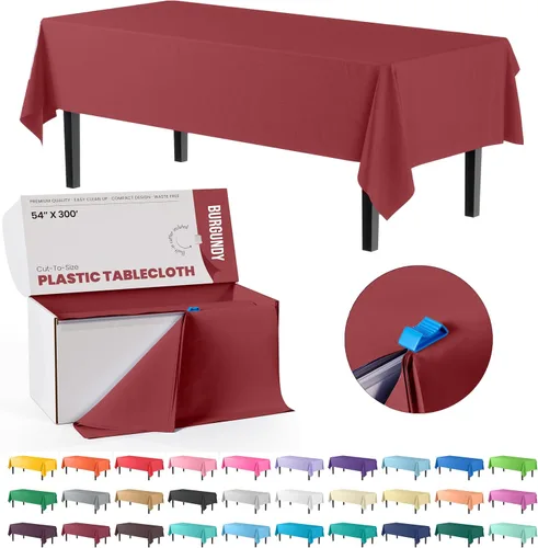 Miniatura 29 de Party Solids Rollo de Mantel de Mesa de Plástico Negro de 54 Pulgadas X 300 Pies en una Caja de Corte a Medida con Conveniente Cortador Deslizante.