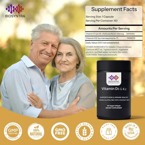 Miniatura 8 de Vitamina D3+K2 con aceite de coco, vitamina D vegana de 5,000 UI y MK7 Vitamina K 110mcg para apoyo óseo, corazón e inmunológico, sin OMG, probado