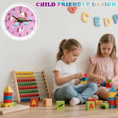 Miniatura 5 de Reloj de pared rosa, silencioso, sin tictac, decoración infantil, relojes silenciosos para habitación de niños, oficina, escuela, dormitorio