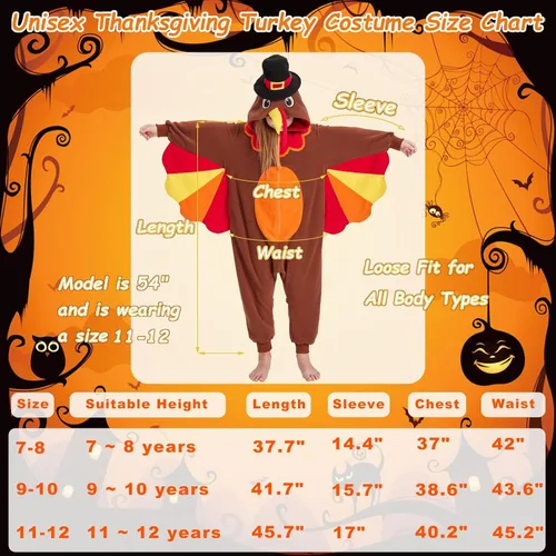 Miniatura 6 de MORNINGFLY Disfraz de pavo para adultos, disfraz de Acción de Gracias, Halloween, cosplay, pijama de una pieza para mujeres y hombres